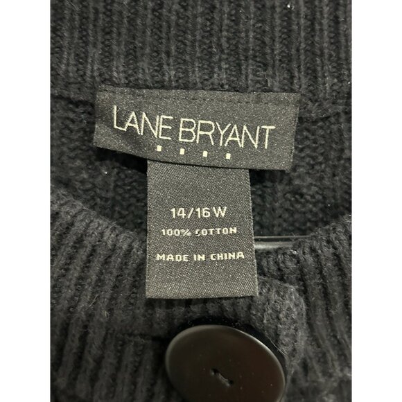 Lane Bryant Black Cable Knit Cardigan 3/4 Sleeve Button Front Size 14 - Picture 5 of 9